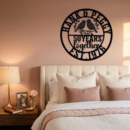 Personalized Lovebirds Anniversary Metal Sign