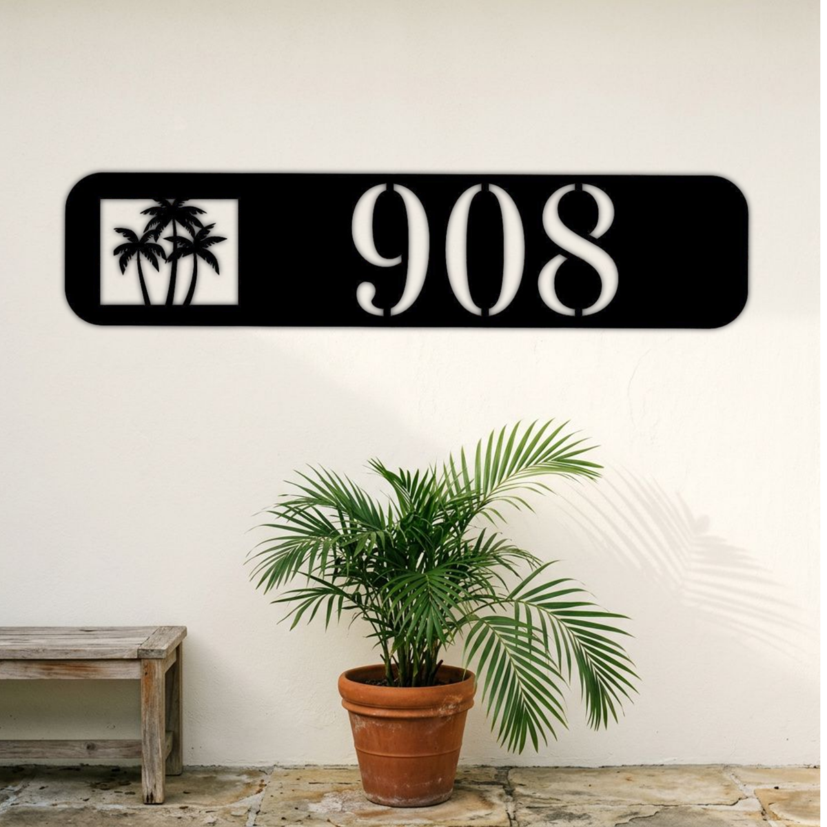 Palm Trees Address Sign - Custom Steel Metal Address Plaque for Coastal Home