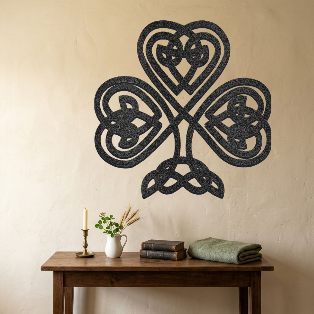 Celtic Knot Shamrock Metal Wall Art — Irish Trinity Knot Heritage Sign