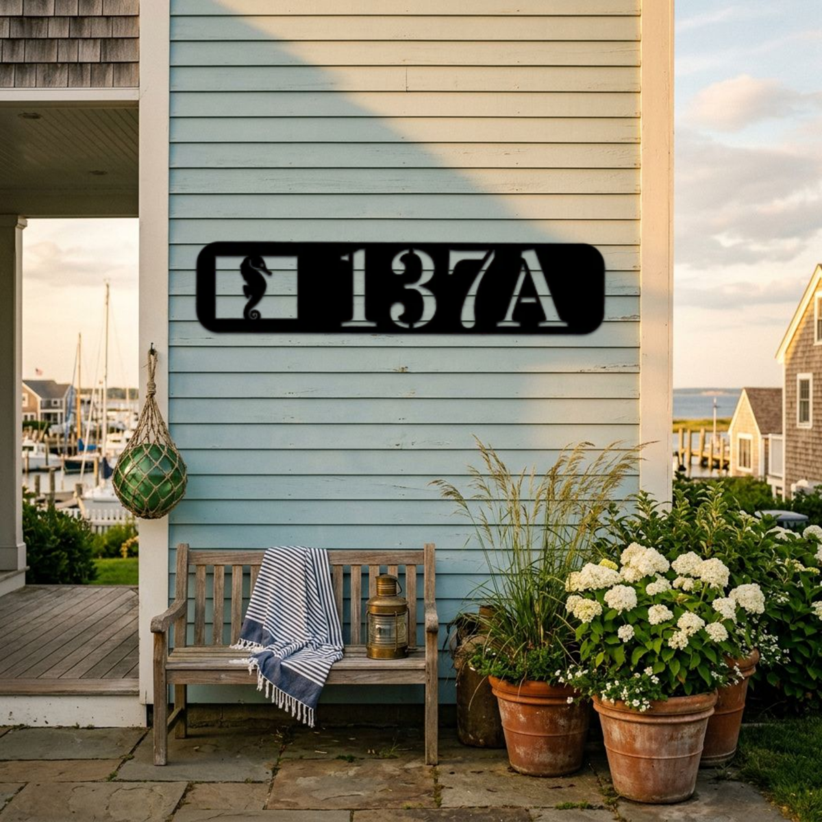 Seahorse Address Sign — Personalized Coastal House Number Metal Plaque