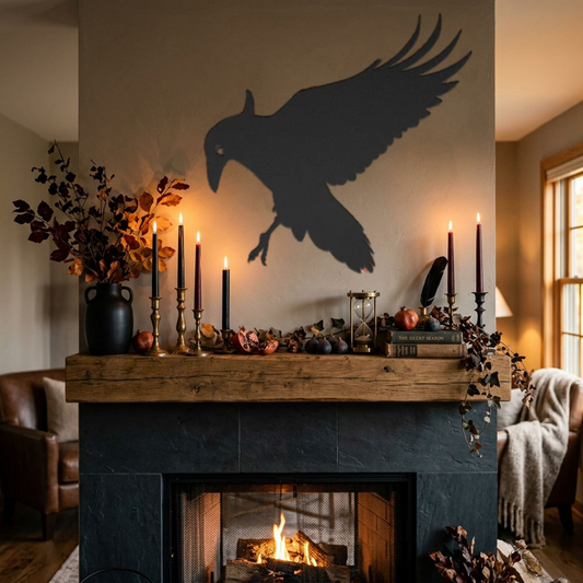Raven Metal Wall Art — Flying Crow Gothic, Mythology & Autumn Decor