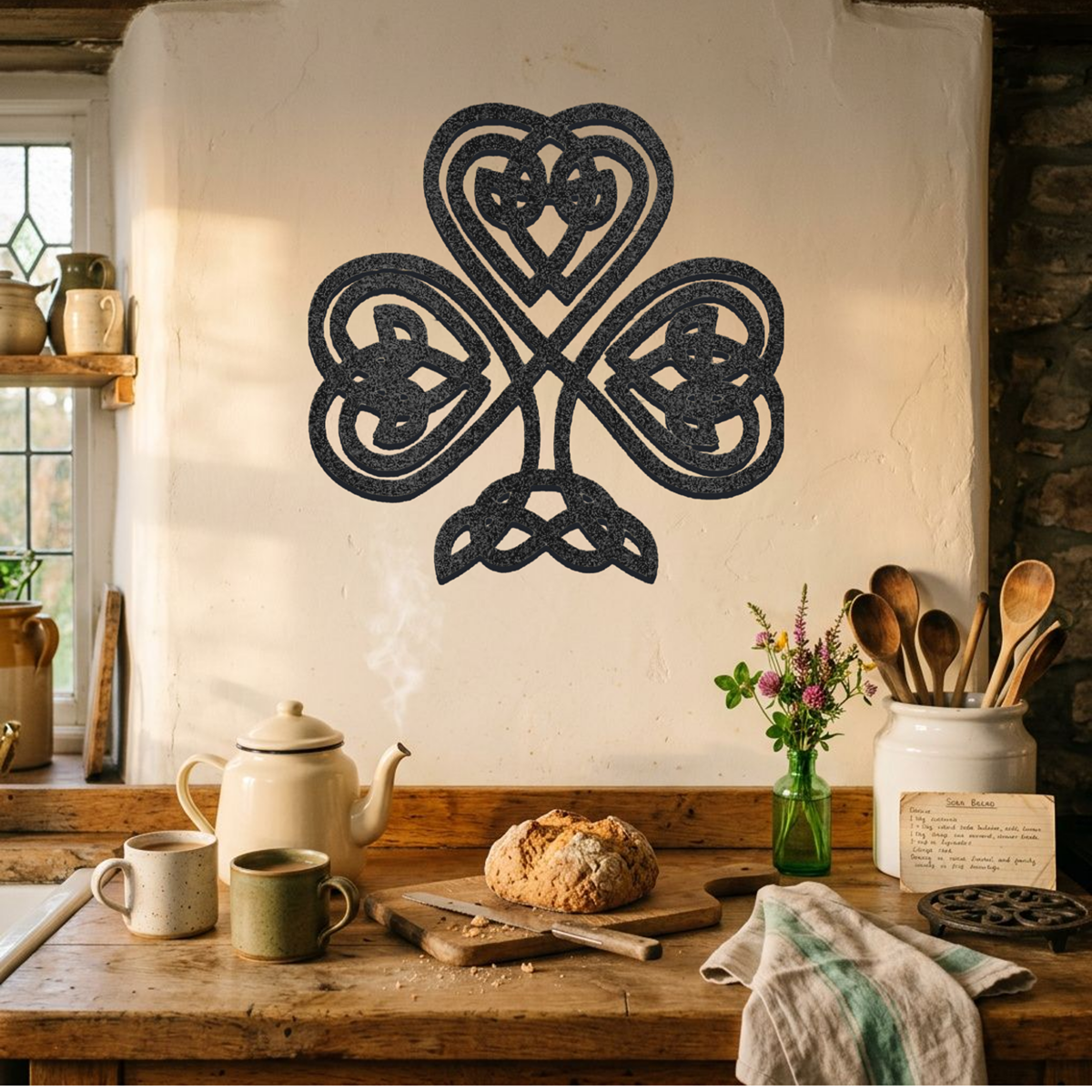 Celtic Knot Shamrock Metal Wall Art — Irish Trinity Knot Heritage Sign