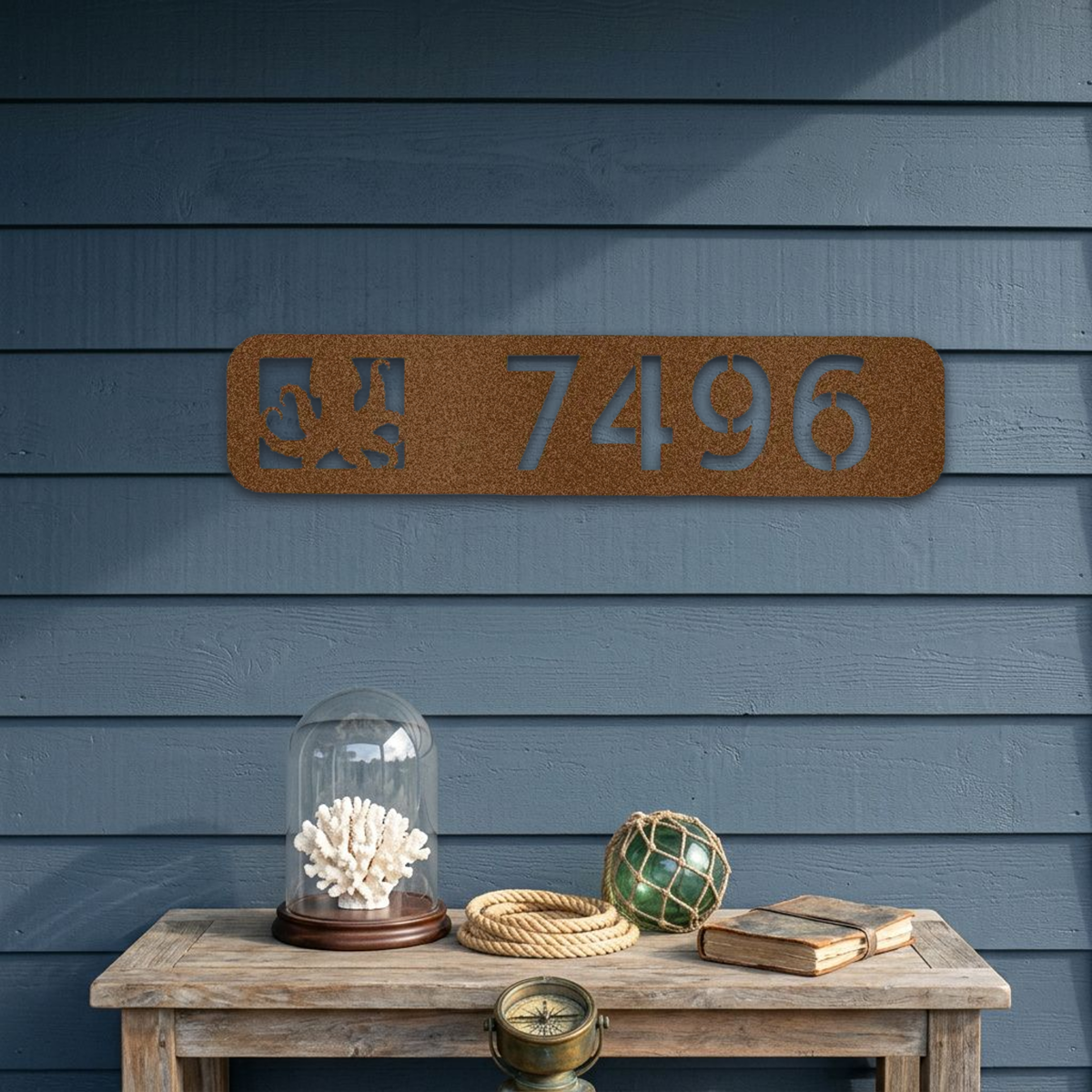 Octopus Address Sign — Personalized Nautical House Number Metal Plaque
