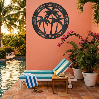 Personalized Palm Tree Welcome Metal Sign