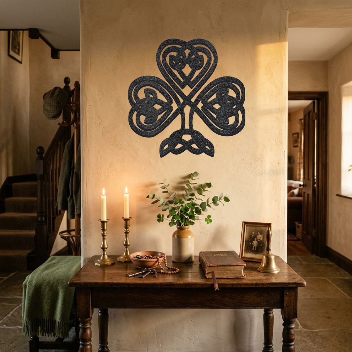 Celtic Knot Shamrock Metal Wall Art — Irish Trinity Knot Heritage Sign