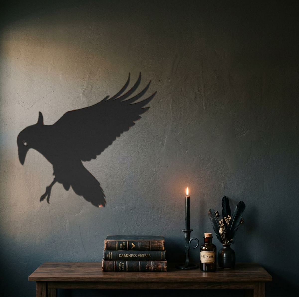 Raven Metal Wall Art — Flying Crow Gothic, Mythology & Autumn Decor