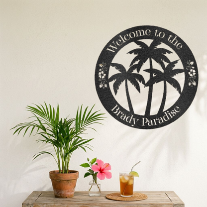 Personalized Palm Tree Welcome Metal Sign