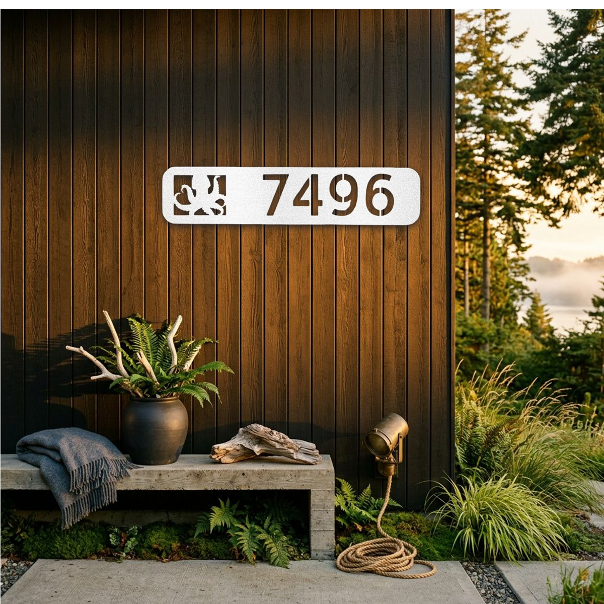 Octopus Address Sign — Personalized Nautical House Number Metal Plaque
