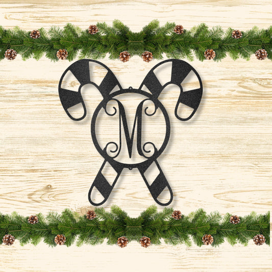 Candy Cane Holiday Initial Monogram - Steel Sign