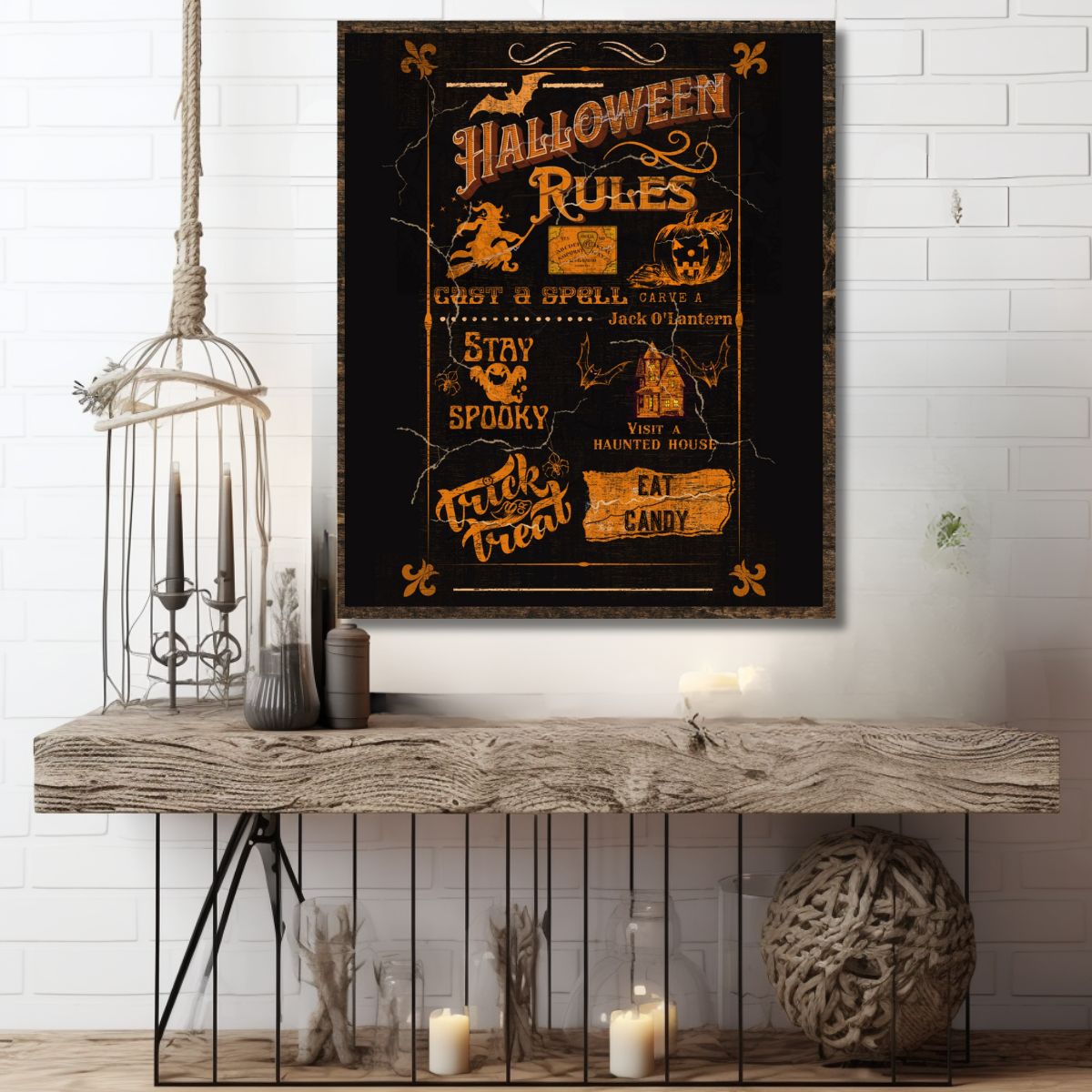 Halloween Wood Sign Halloween Door Sign Vintage Fall Art Spooky Wall Art Witch Decor Witchy Door Hanger Fall Wall Art Trick or Treat Sign