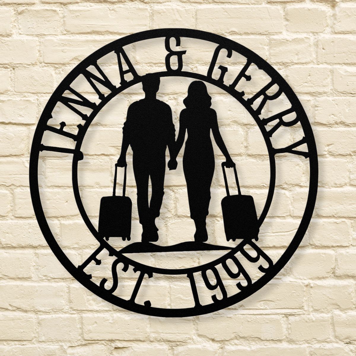 Personalized Anniversary Metal Art Sign for Travel Couple