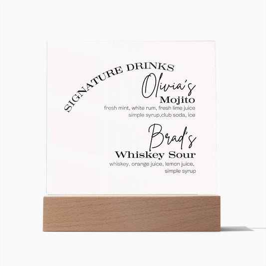 Signature Drinks Signs for Wedding Personalized Wedding Bar Sign Signature Cocktails Acrylic Wedding Sign with Stand His Her Drink Menu