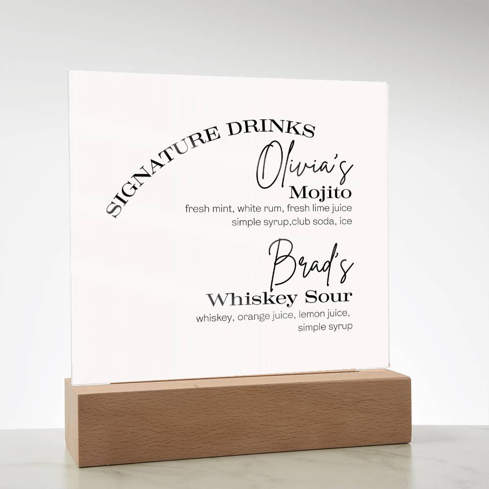 Signature Drinks Signs for Wedding Personalized Wedding Bar Sign Signature Cocktails Acrylic Wedding Sign with Stand His Her Drink Menu