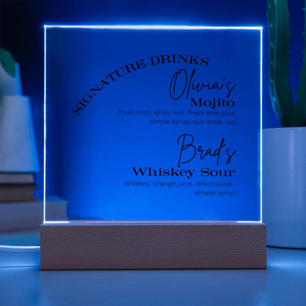 Signature Drinks LED Signs for Wedding Personalized Wedding Bar Sign Signature Cocktails Acrylic Wedding Sign with Stand His Her Drink Menu