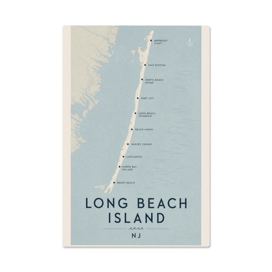 Long Beach Island NJ — Map Print | Premium High-Gloss Aluminum Metal Print