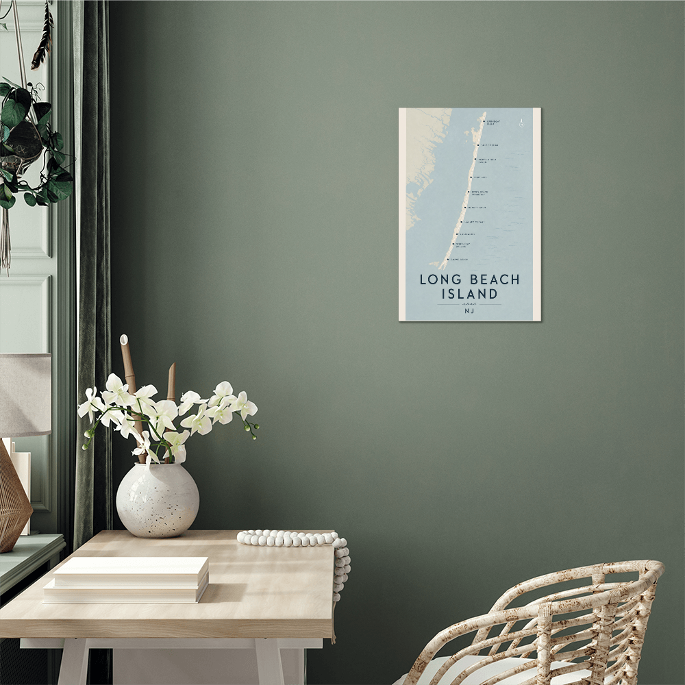 Long Beach Island NJ — Map Print | Premium High-Gloss Aluminum Metal Print