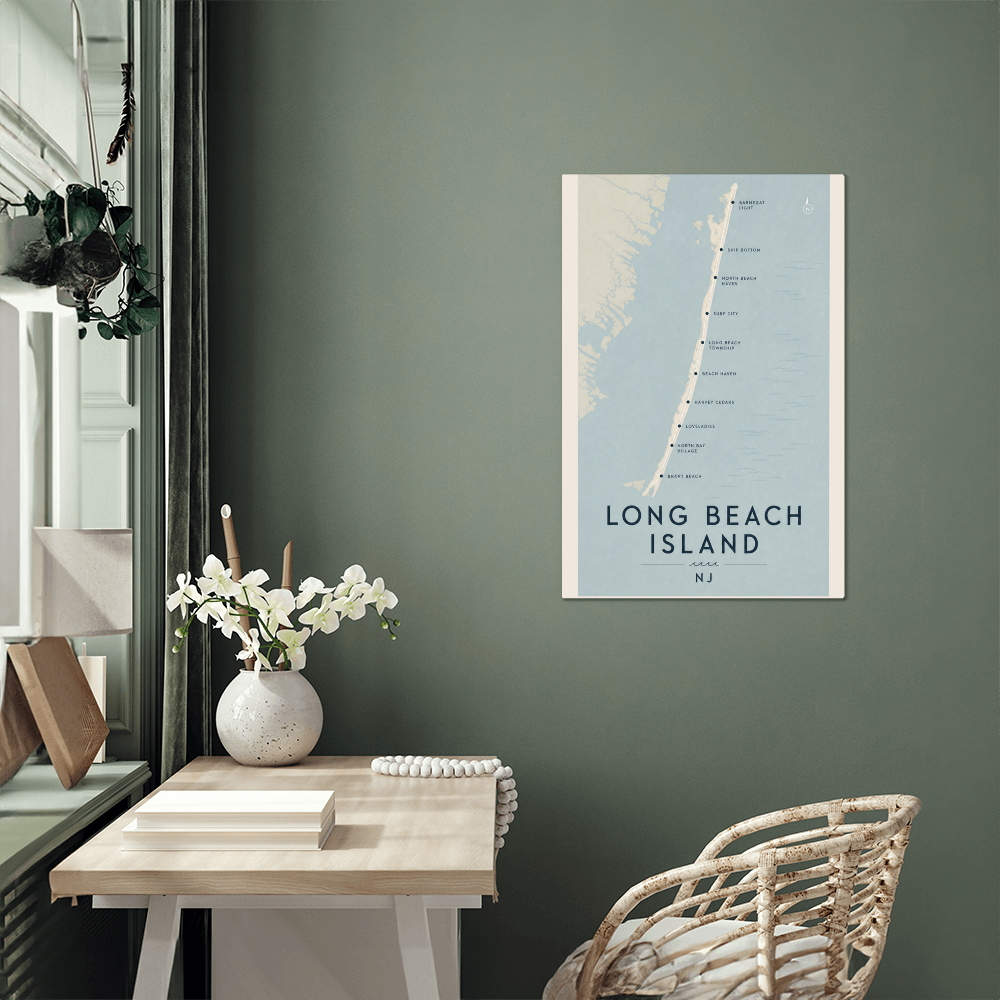 Long Beach Island NJ — Map Print | Premium High-Gloss Aluminum Metal Print
