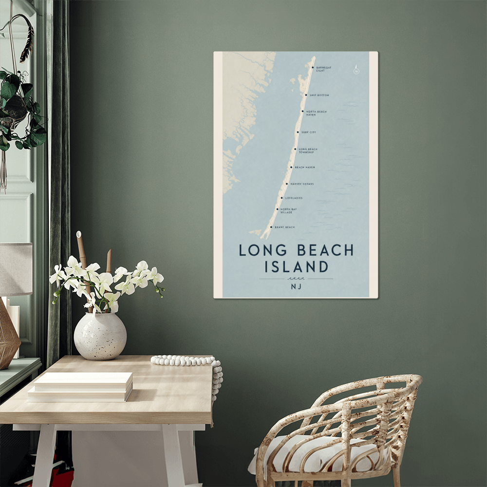Long Beach Island NJ — Map Print | Premium High-Gloss Aluminum Metal Print
