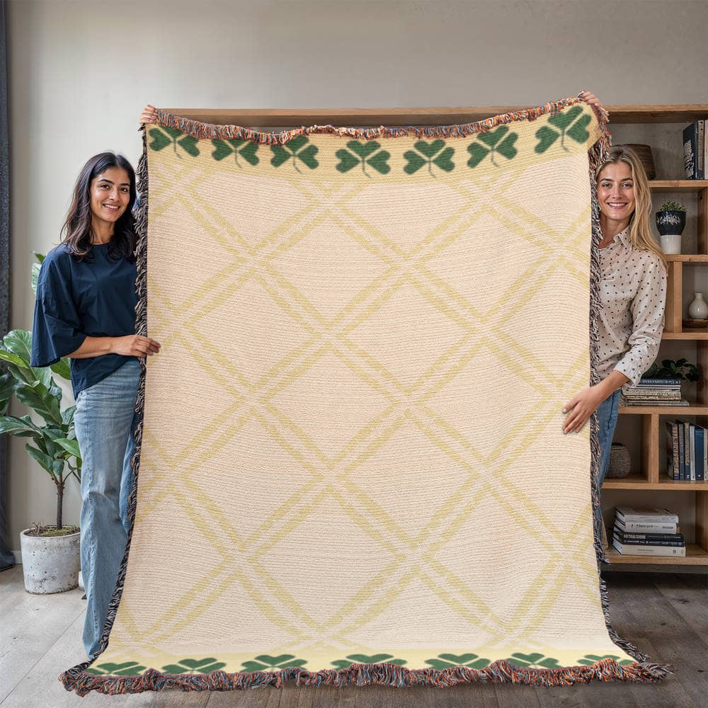 Irish Shamrock Woven Blanket Keepsake Gift – 100% Cotton Celtic Home Decor, Cozy St Patrick’s Day Tapestry