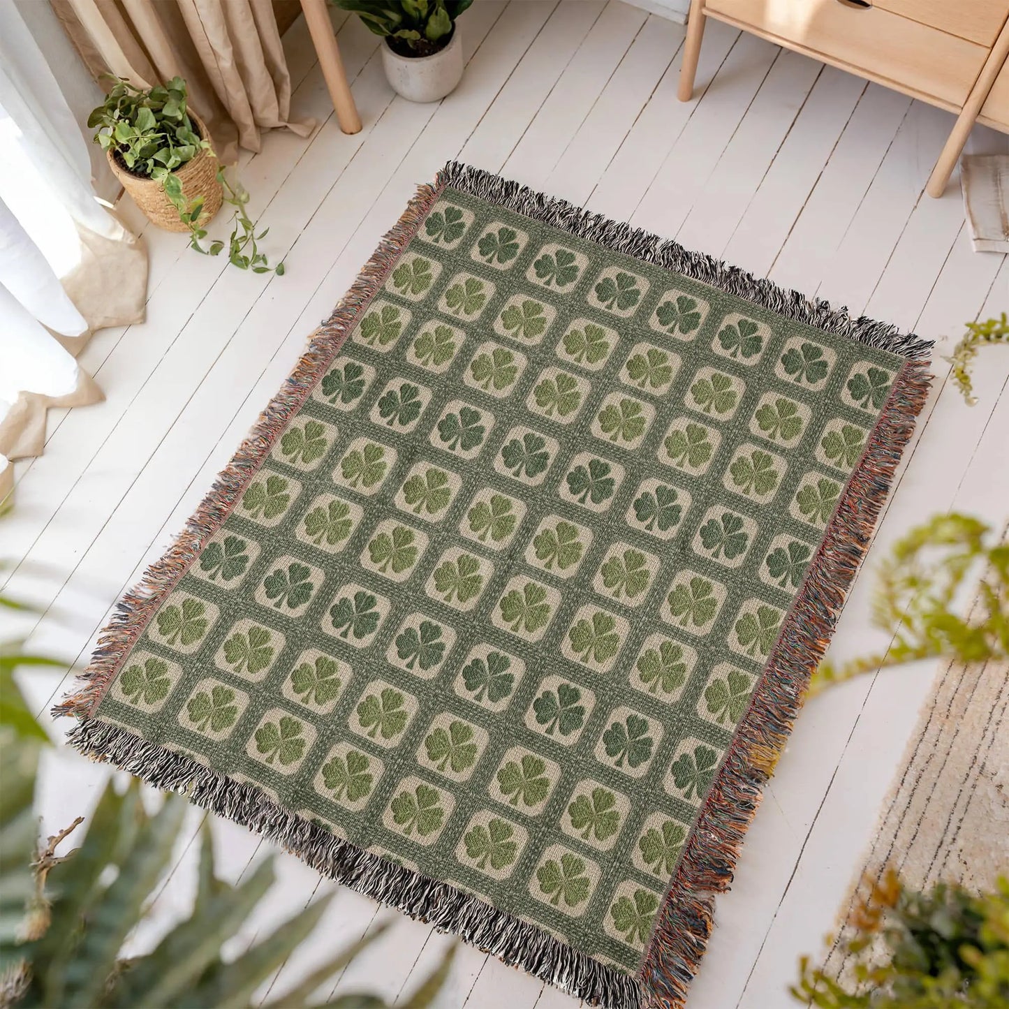 Irish Shamrock Woven Blanket Keepsake Gift – 100% Cotton Celtic Home Decor