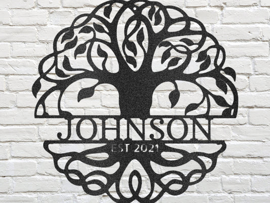 Custom Tree of Life Metal Wall Art, Personalized Family Name Sign, Rustic Home Decor Gift, Housewarming Gift, Wedding Anniversary Gift