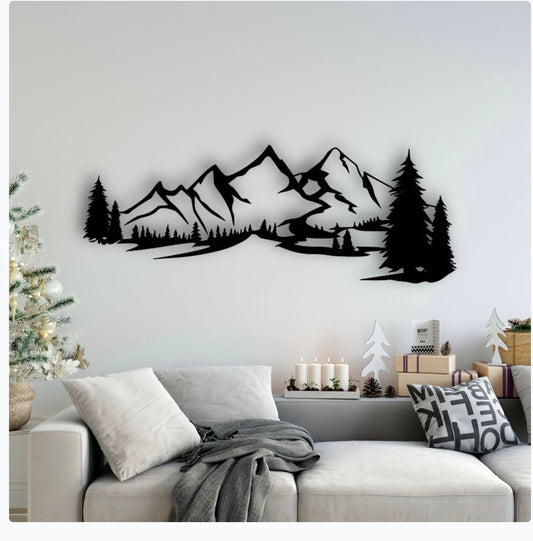 Mountain Metal Wall Art Nature And Forest Decoration Farmhouse Decor Above Bed Decor Lake Decor Large Wall Art Wall Hanging