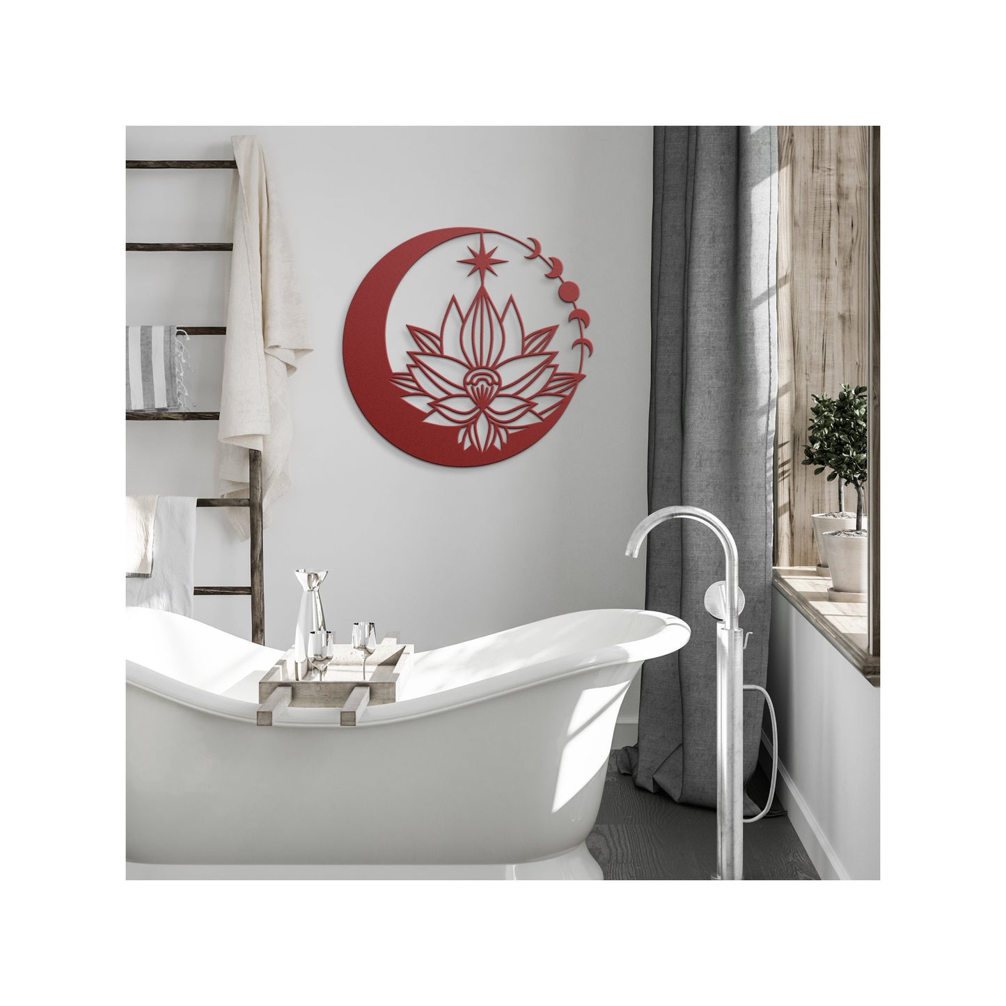 Lotus Moon Phase Metal Art for Wall - Indoor Outdoor Yoga Decor Gift - Spiritual Moon and Star Wall Hanging - Gift for Yogi clickcoastal