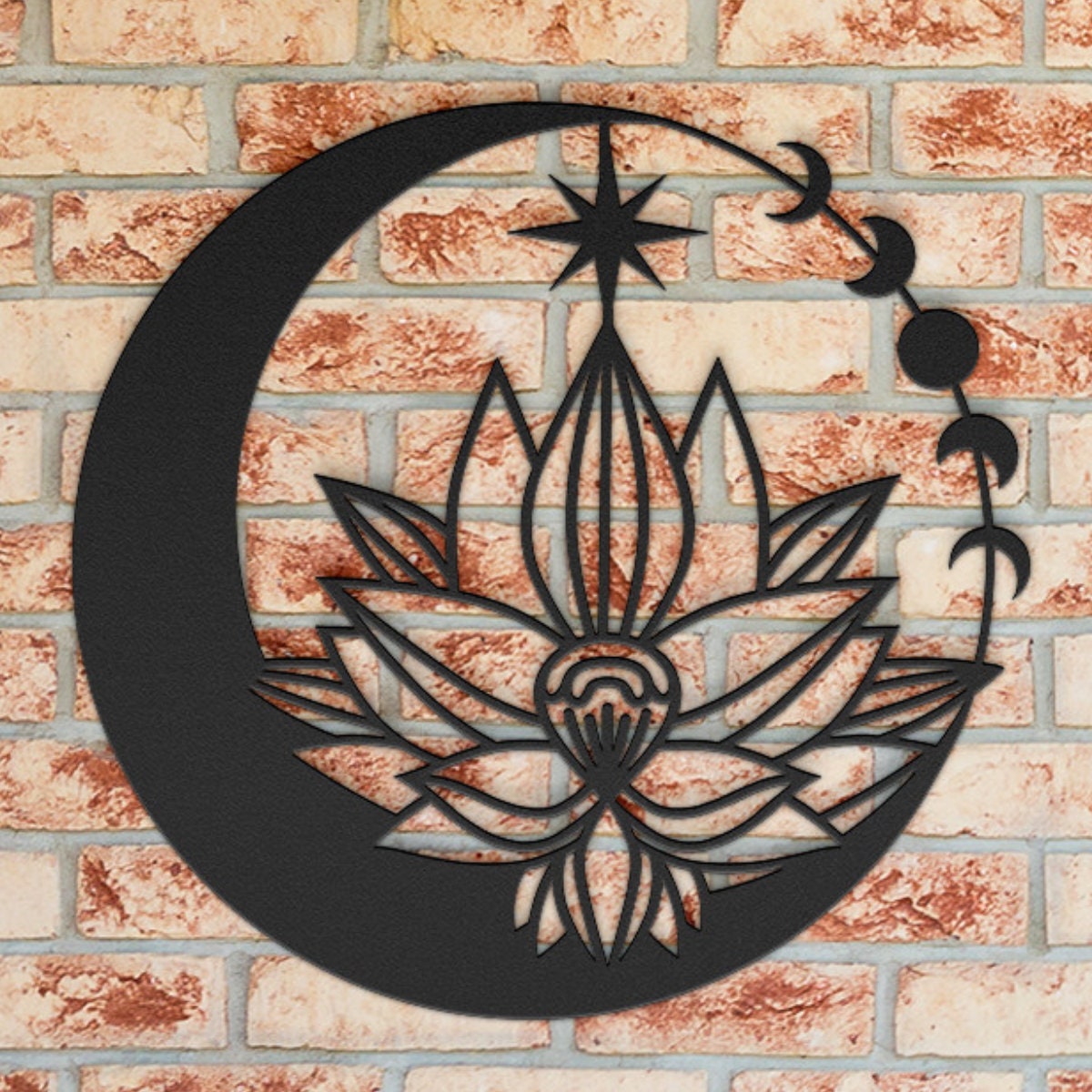 Lotus Moon Phase Metal Art for Wall - Indoor Outdoor Yoga Decor Gift - Spiritual Moon and Star Wall Hanging - Gift for Yogi