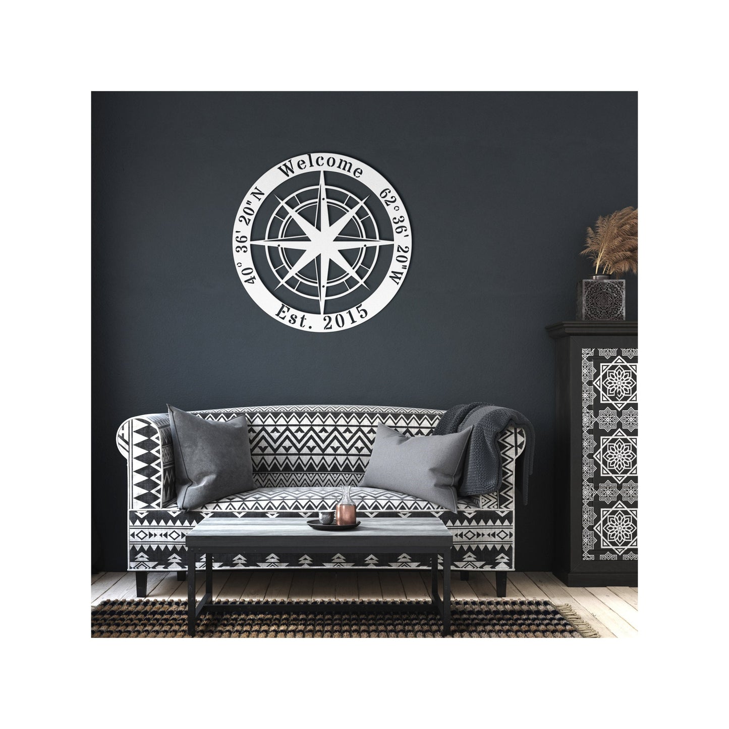 Personalized Compass Metal Sign Custom Coordinates Sign Nautical Decor Metal Compass Decor Compass Rose Wall Art Custom Metal Art clickcoastal