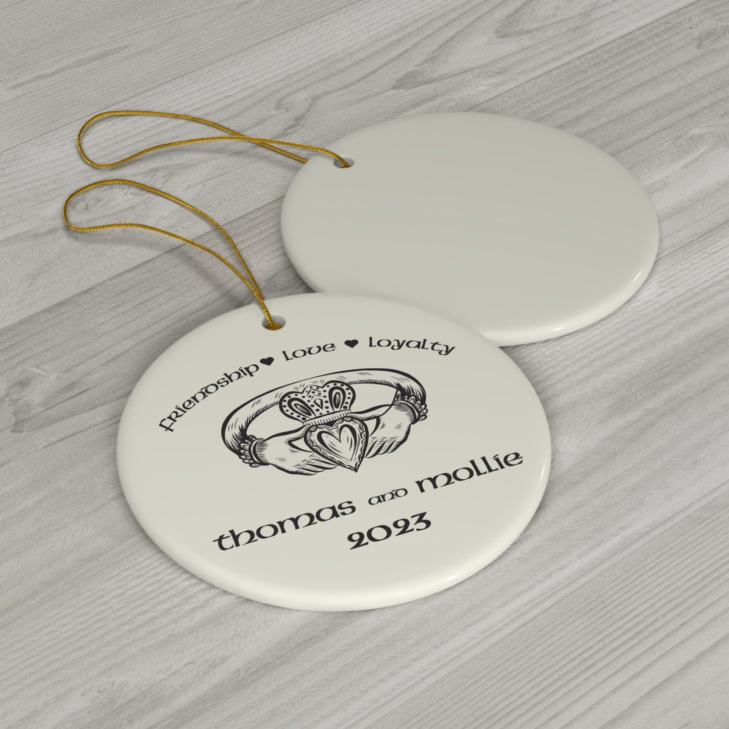 Irish Gaelic Christmas Ornament Nollaig Shona Duit Unique Celtic Ceramic Decoration Ireland Eire Custom Claddagh Gift for Irish clickcoastal