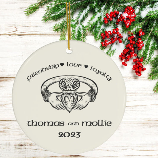 Irish Gaelic Christmas Ornament Nollaig Shona Duit Unique Celtic Ceramic Decoration Ireland Eire Custom Claddagh Gift for Irish