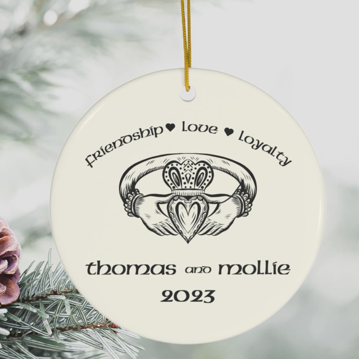 Irish Gaelic Christmas Ornament Nollaig Shona Duit Unique Celtic Ceramic Decoration Ireland Eire Custom Claddagh Gift for Irish clickcoastal