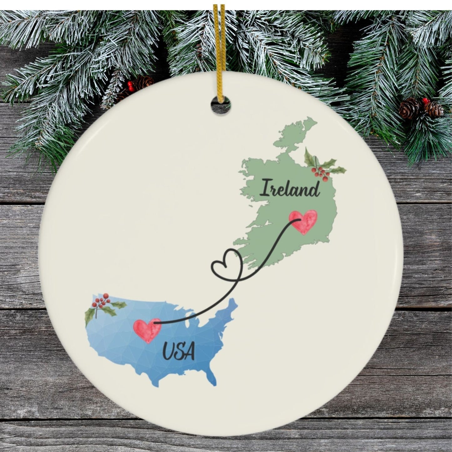 Irish American Christmas Ornament Nollaig Shona Duit Unique Celtic Ceramic Decoration Ireland Eire Custom Travel Gift for Irish clickcoastal