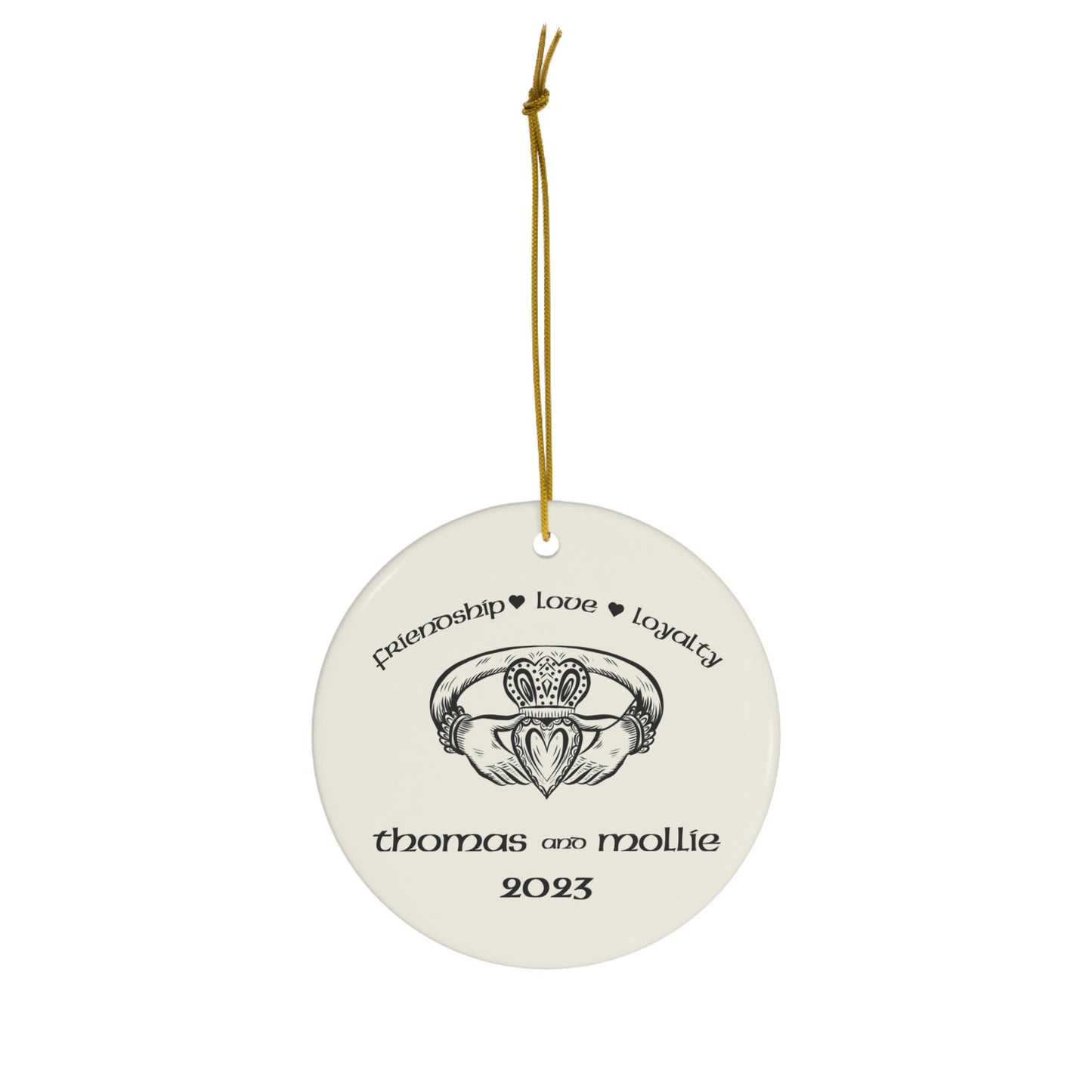 Irish Gaelic Christmas Ornament Nollaig Shona Duit Unique Celtic Ceramic Decoration Ireland Eire Custom Claddagh Gift for Irish clickcoastal