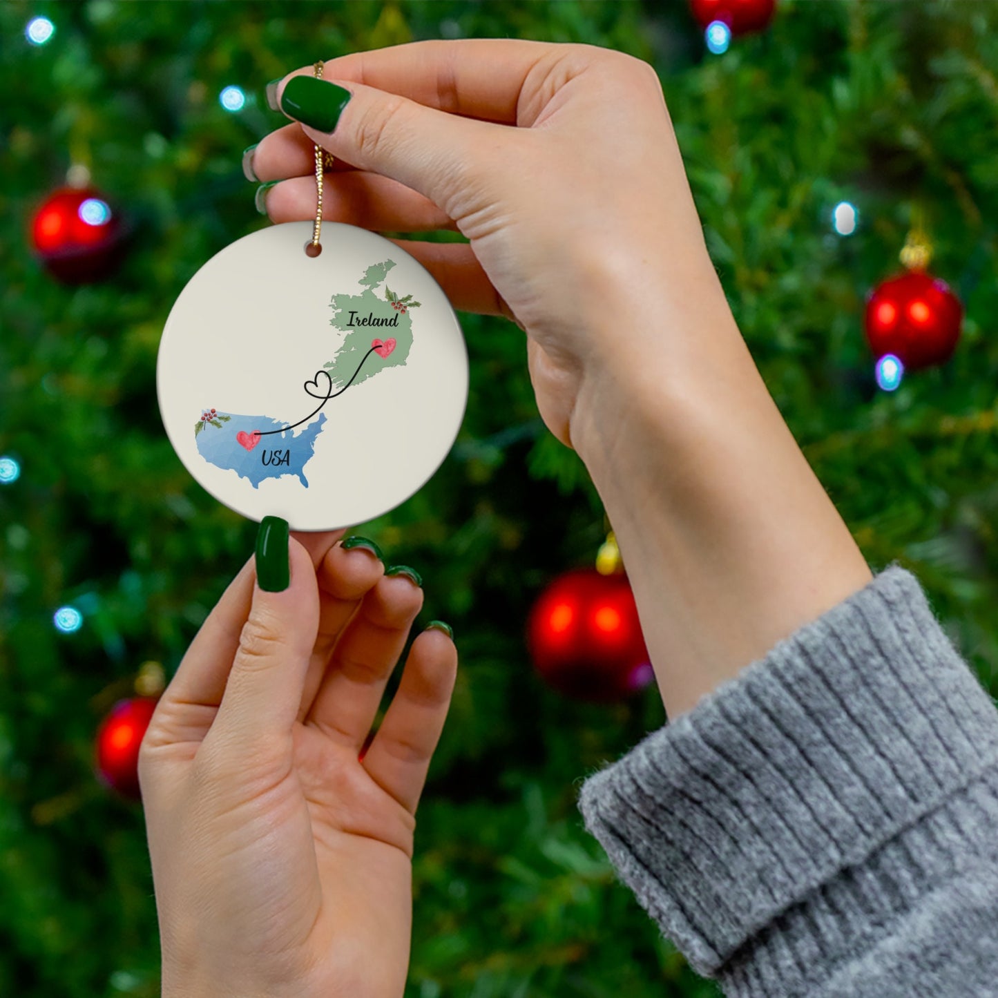 Irish American Christmas Ornament Nollaig Shona Duit Unique Celtic Ceramic Decoration Ireland Eire Custom Travel Gift for Irish clickcoastal