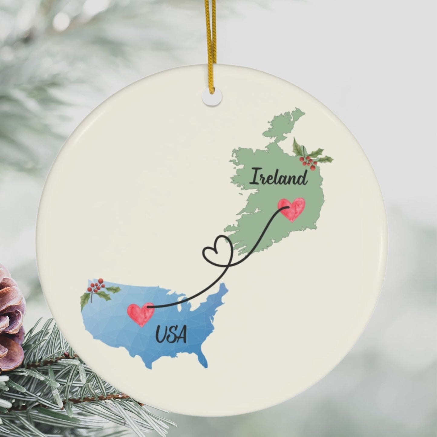 Irish American Christmas Ornament Nollaig Shona Duit Unique Celtic Ceramic Decoration Ireland Eire Custom Travel Gift for Irish clickcoastal