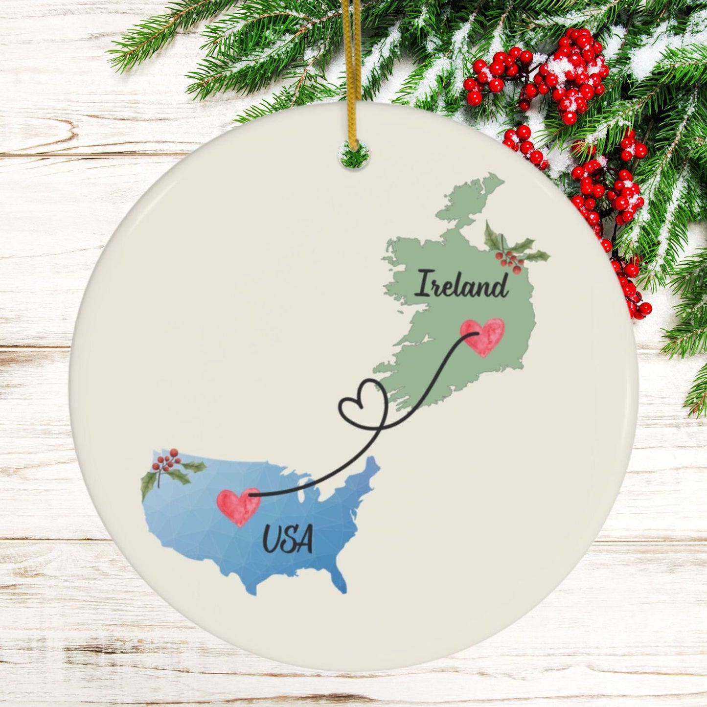 Irish American Christmas Ornament Nollaig Shona Duit Unique Celtic Ceramic Decoration Ireland Eire Custom Travel Gift for Irish clickcoastal
