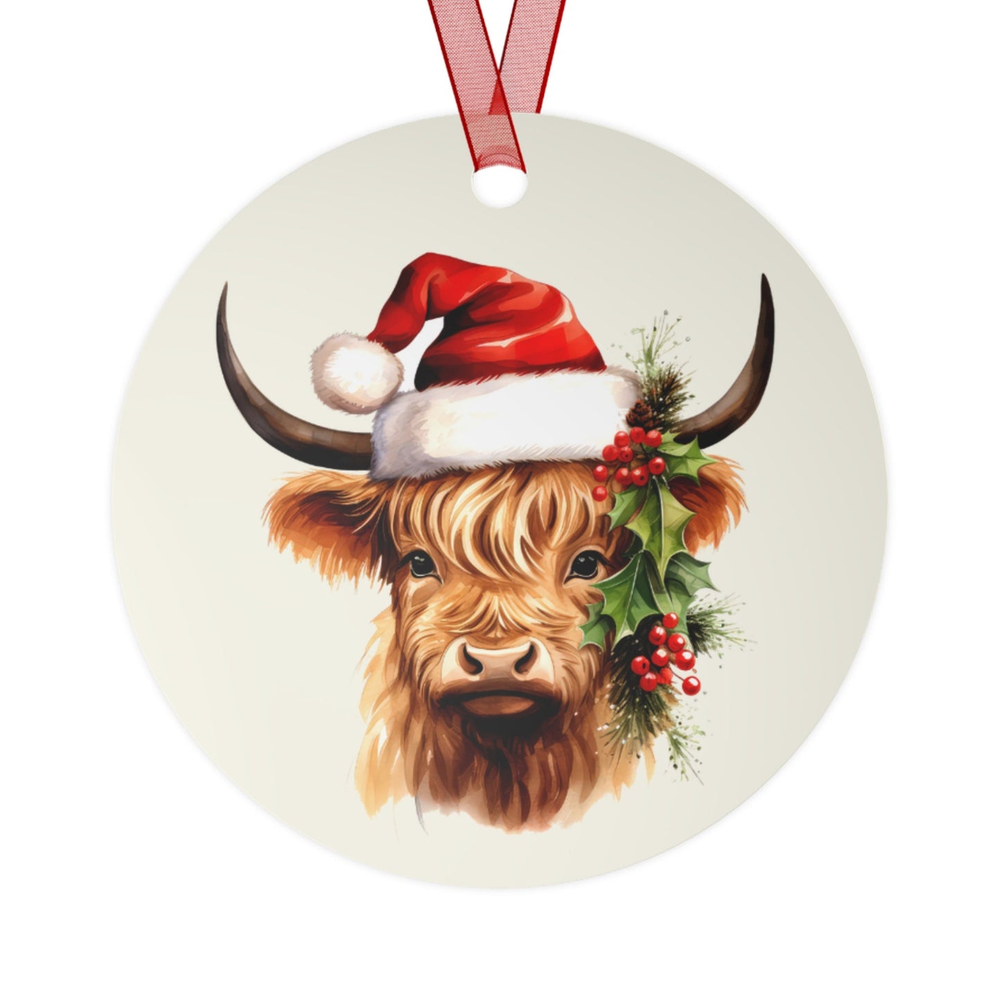 Highland Cow Santa Gift, Scottish Christmas Ornament, Traditional Holiday Keepsake, Celtic Decor, Metal Ornament,Scotland Pride,Proud Scot clickcoastal