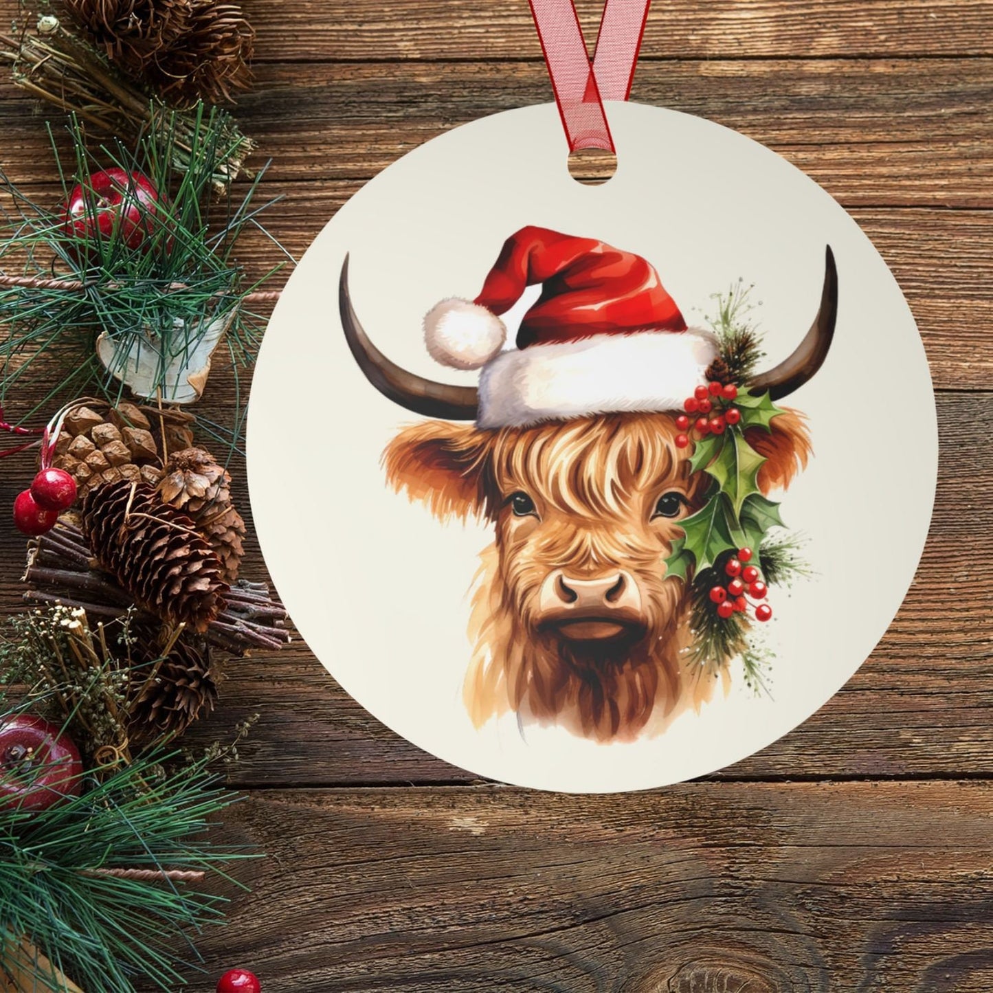 Highland Cow Santa Gift, Scottish Christmas Ornament, Traditional Holiday Keepsake, Celtic Decor, Metal Ornament,Scotland Pride,Proud Scot clickcoastal