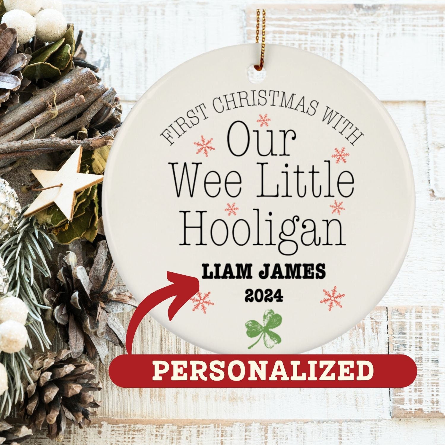 Custom Babys First Christmas Ornament Personalized Irish Holiday Gift Nollaig Shona Duit Gift for Irish Parents New Baby Gift,Metal Ornament