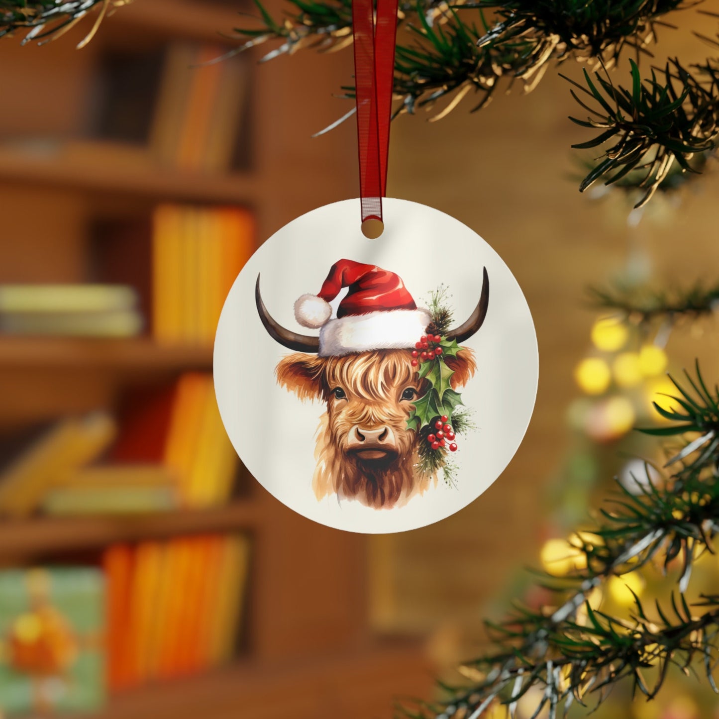 Highland Cow Santa Gift, Scottish Christmas Ornament, Traditional Holiday Keepsake, Celtic Decor, Metal Ornament,Scotland Pride,Proud Scot clickcoastal