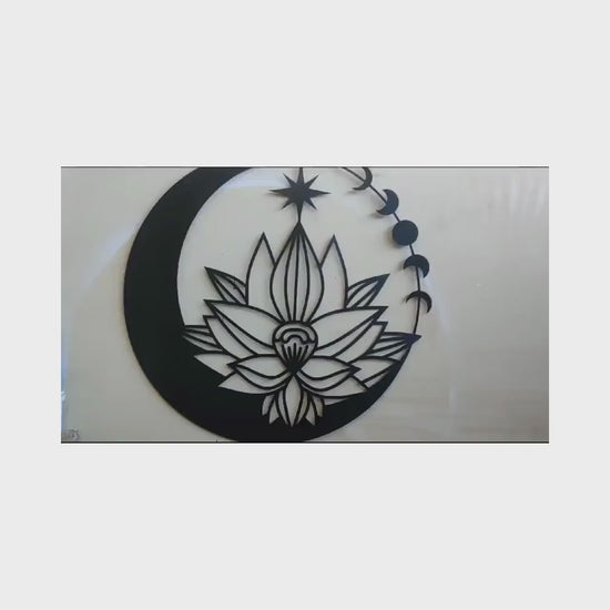 Lotus Moon Phase Metal Art for Wall - Indoor Outdoor Yoga Decor Gift - Spiritual Moon and Star Wall Hanging - Gift for Yogi