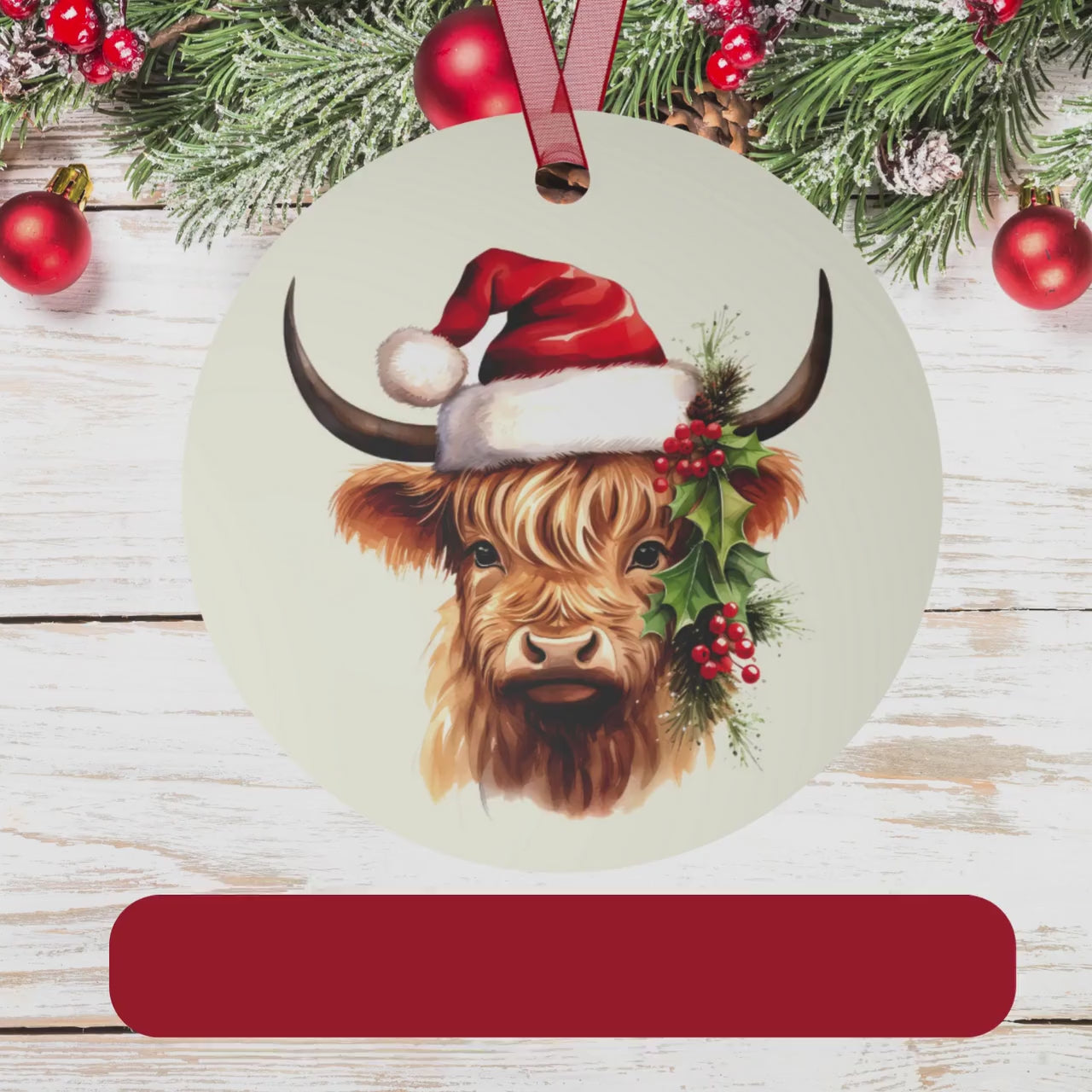 Highland Cow Santa Gift, Scottish Christmas Ornament, Traditional Holiday Keepsake, Celtic Decor, Metal Ornament,Scotland Pride,Proud Scot