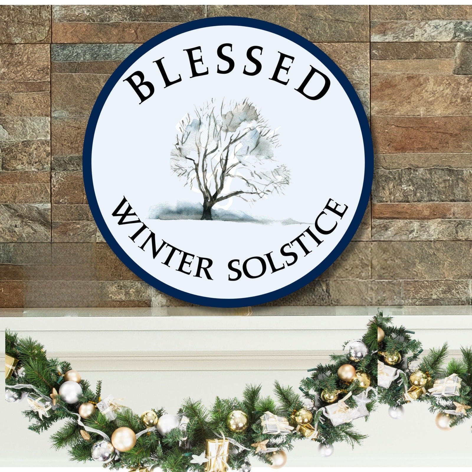 Blessed Winter Solstice Wood Yule Sign