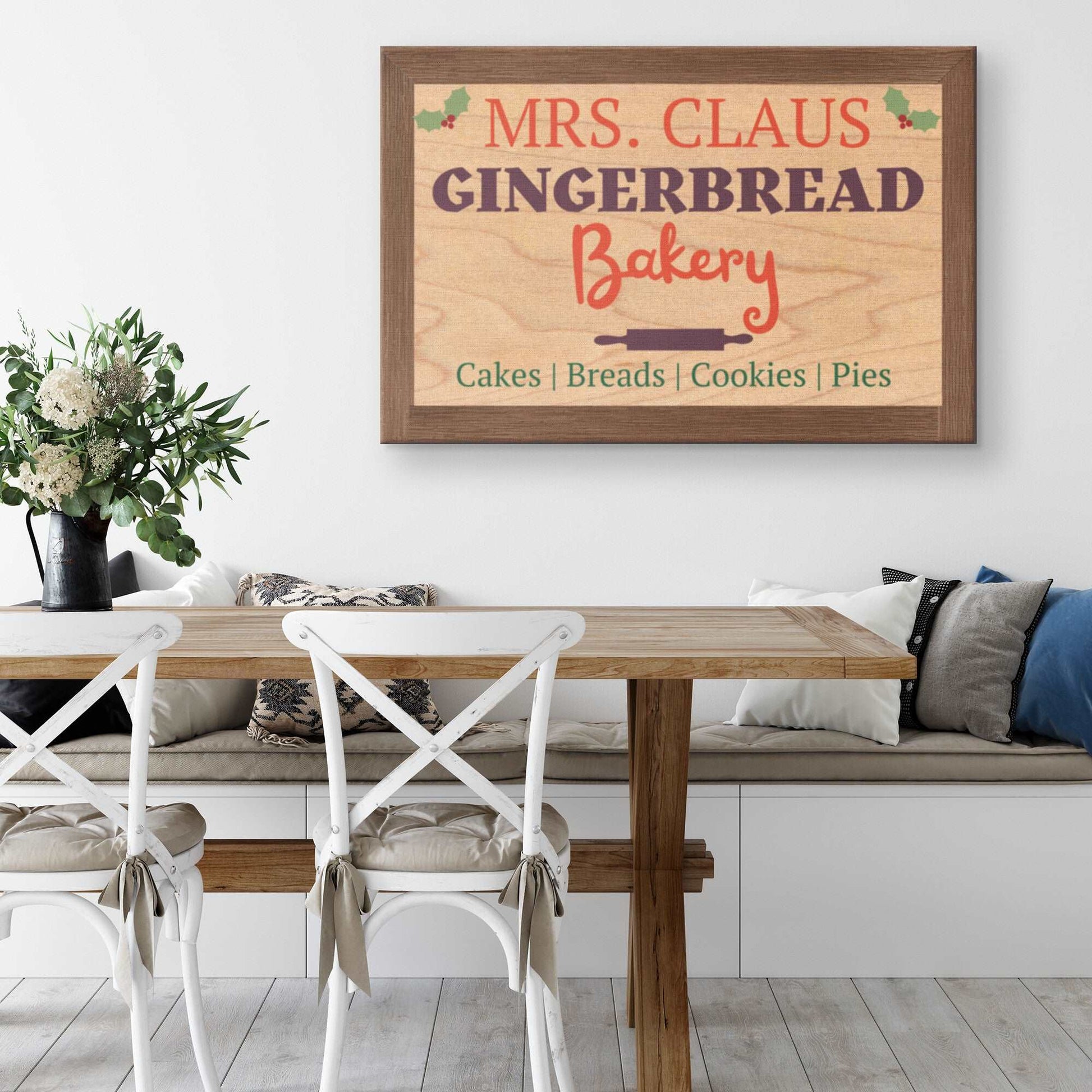 Mrs Claus Bakery Christmas Decor Sign | Modern Farmhouse Wall Decor | Holiday Baking Wall Art | Canvas Print | Xmas Gift