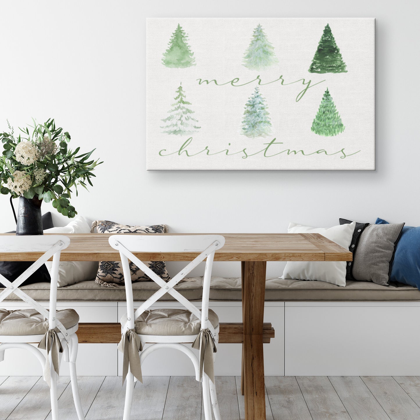 Watercolor Trees Christmas Decor Sign | Modern Farmhouse Wall Decor | Christmas Tree Holiday Wall Art | Canvas Print | Xmas Gift