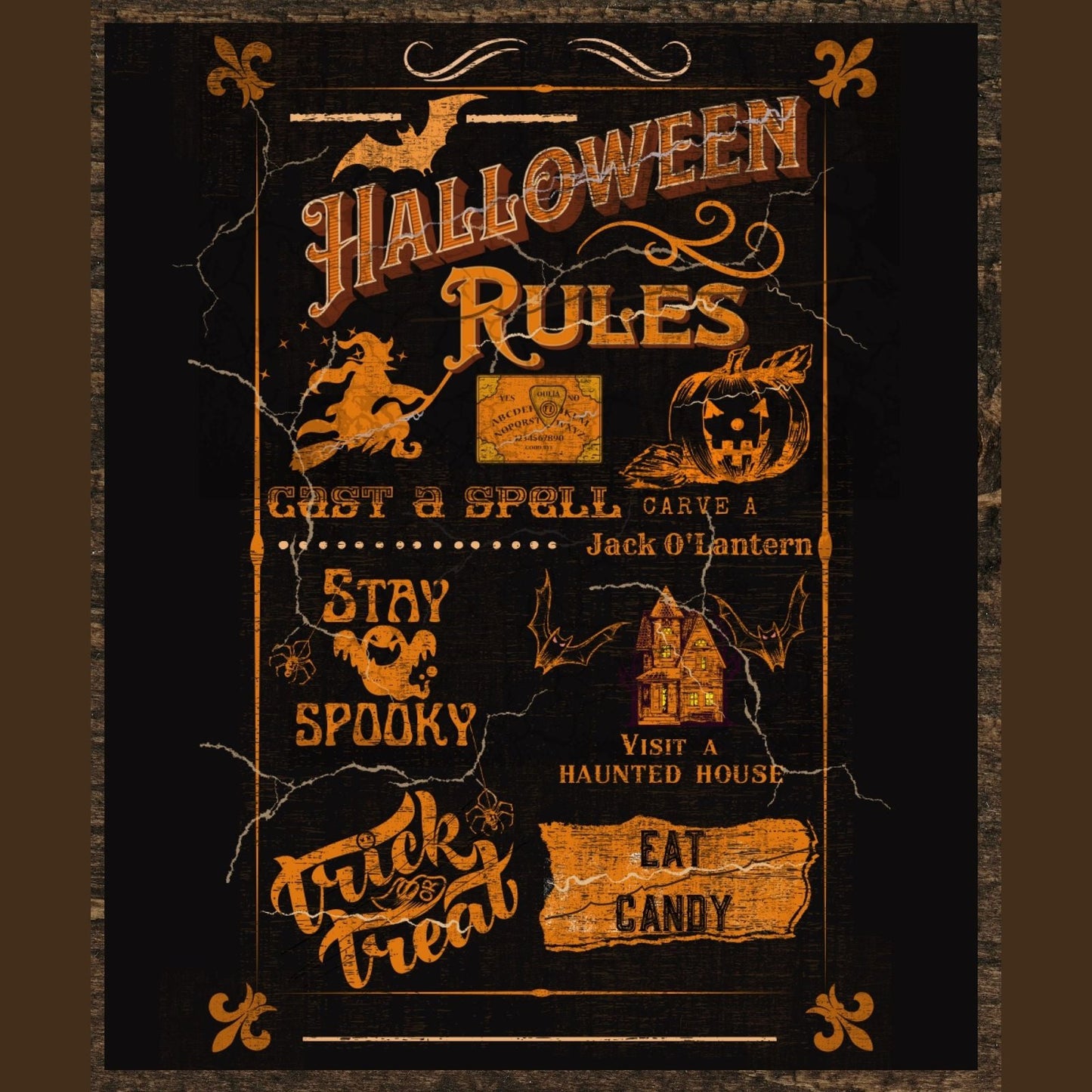 Halloween Wood Sign Halloween Door Sign Vintage Fall Art Spooky Wall Art Witch Decor Witchy Door Hanger Fall Wall Art Trick or Treat Sign