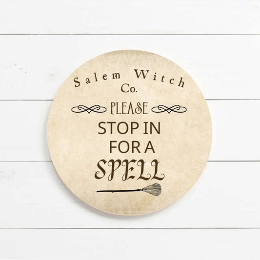 Samhain Salem Witch Wooden Sign Handcrafted Halloween Décor Witchcraft and Pagan Inspired Harvest Festival Wall Art Customizable Design